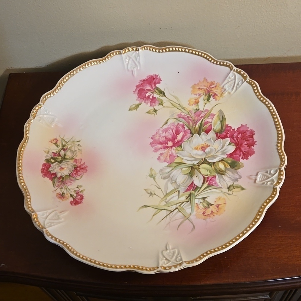 Beautiful Handpainted Floral Platter Approximately 11.75 inches wide